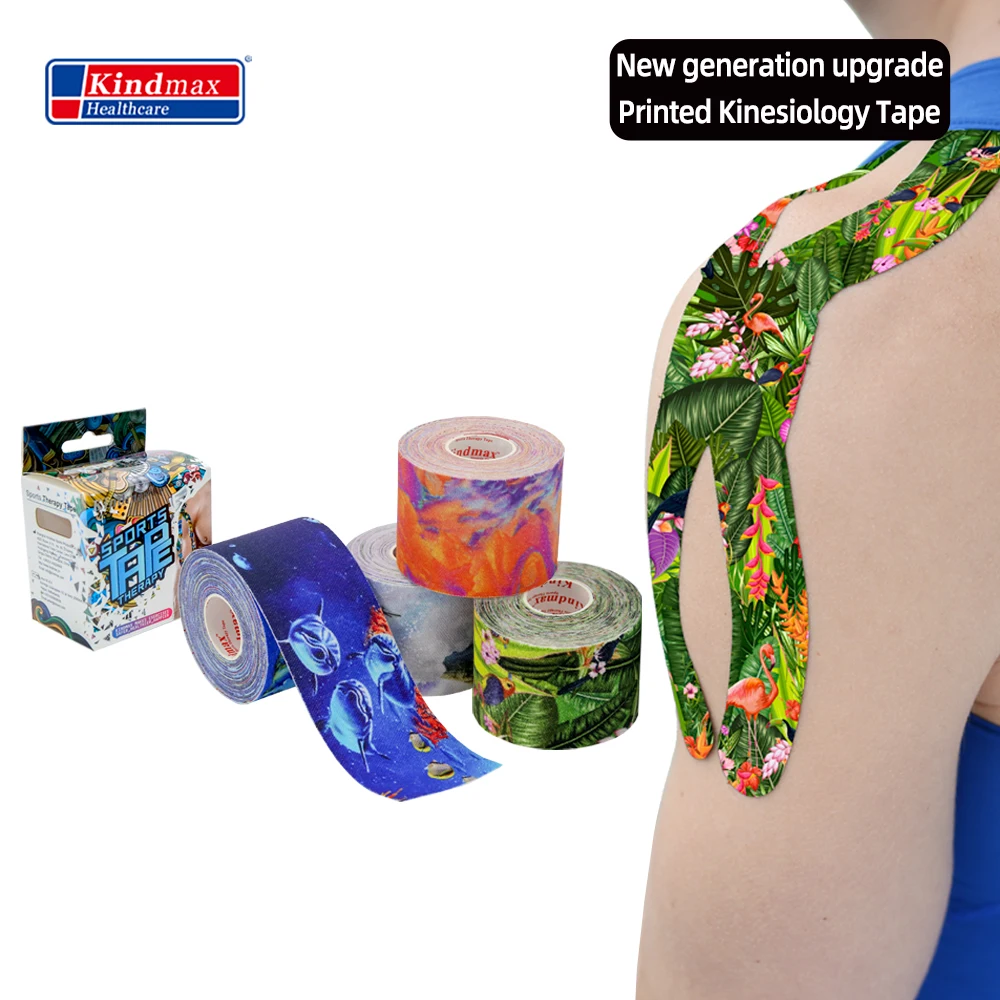 Kindmax Digital Printing Kinesiology Tape Elastic Adhesive Kinesiologica Kinesio Tape for Sport Support Bandages Dropship