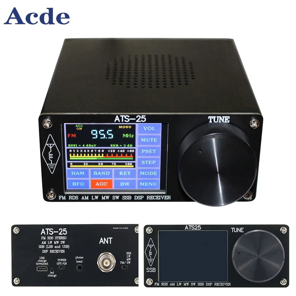 

ATS-25 Si4732 Aluminium Alloy All-Band Radio Receiver FM LW(MW SW) SSB 2.4" Touching Screen Search HAM Band +USB Cable + Speaker