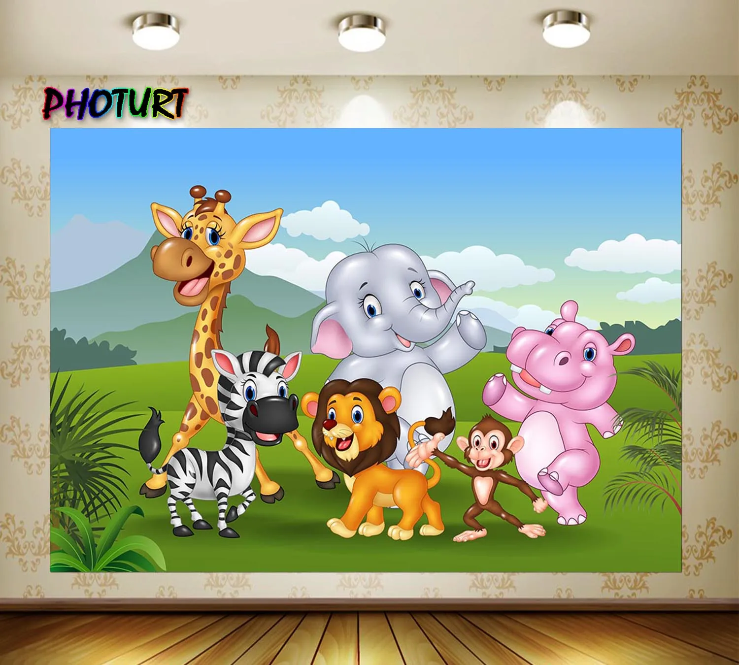 PHOTURT Jungle Wild Animals Background Kids Birthday Baby Shower Backdrop Lion Elephant Vinyl Zebra Photography Decorate Props