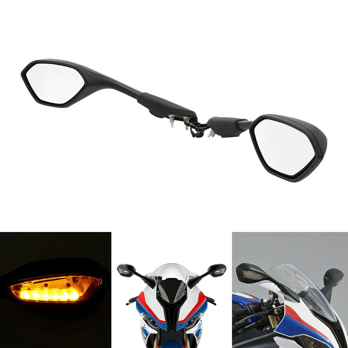 

Motorcycle Rearview Mirrors LED Turn Signals For BMW S1000RR S 1000 RR 2019 2020 2021