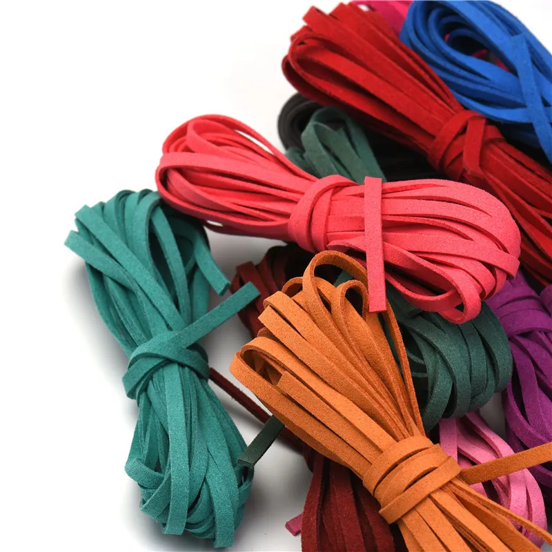 5mm 5m/roll Multi-Color Flat Faux Suede Cord Korean Velvet Leathe Rope for DIY Handmade Jewelry Making Finding Accessories HK040