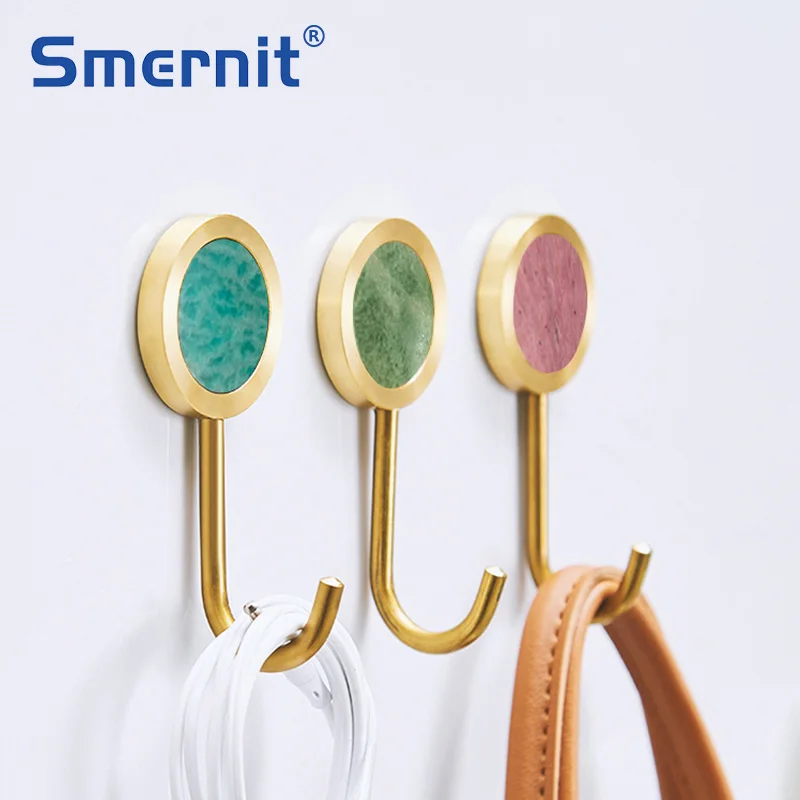

Natural Shell/Stone Brass Wall Hook Nail-free Door Hat Coat Hooks Wall Mounted Hanging Hook Bathroom Toilet Towel Hanger