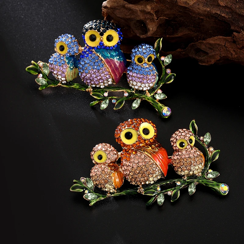 Tree Rhinestone Owl Brooch 2 Color Ladies Clothes Scarf Collar Collar Jewelry Pin Gift