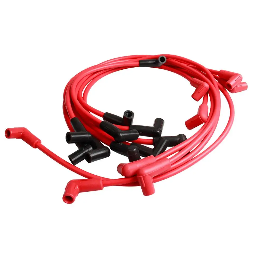 Carbole Red 8mm Ignition Spark Plug Leads Wires for Chevy SBC 262 350 MALE HEI Silverado 1974-1988 5.0 6.0