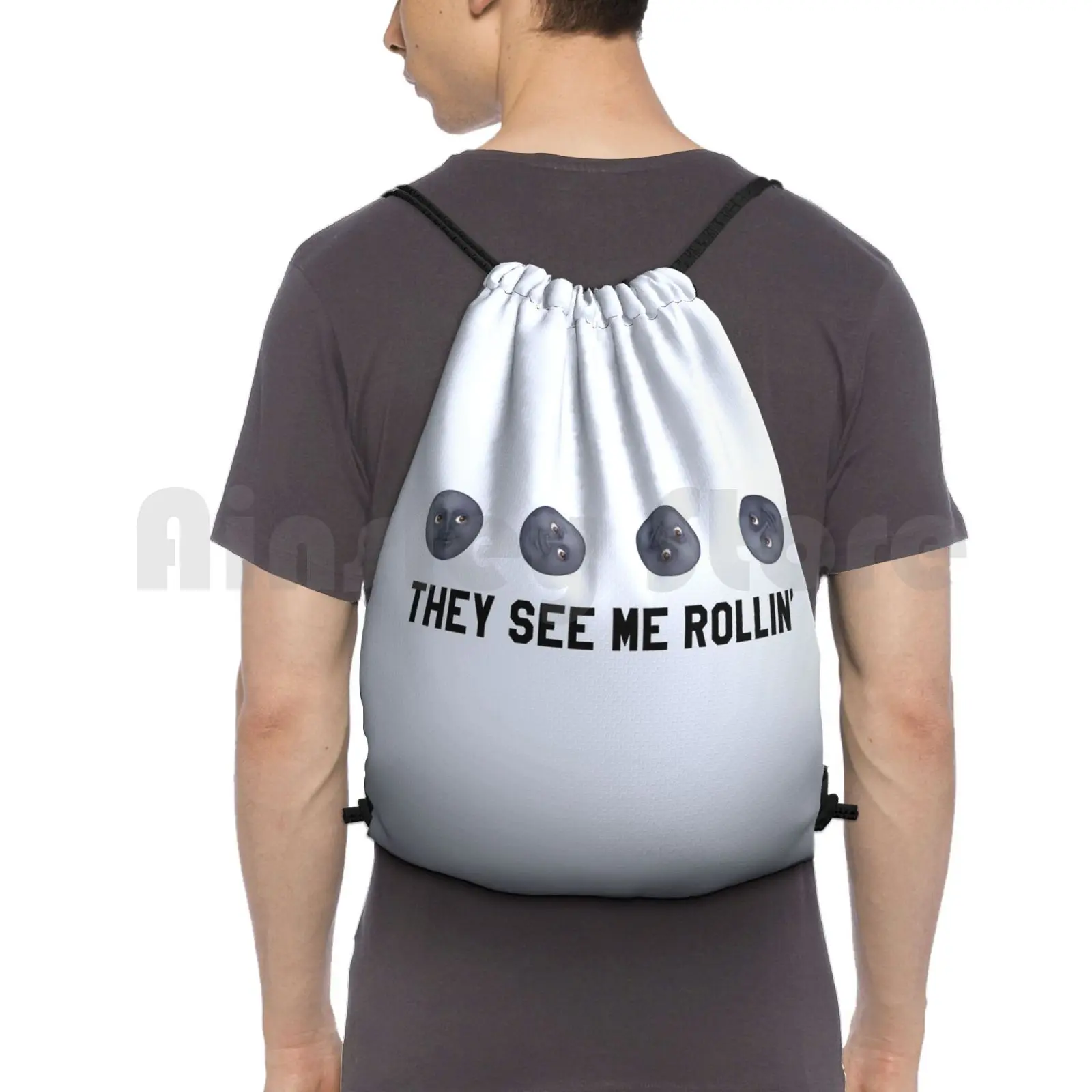 They See Me Rollin' ; Black Moon Trendy / Hipster / Tumblr Meme Backpack Drawstring Bag Riding Climbing Gym Bag They See