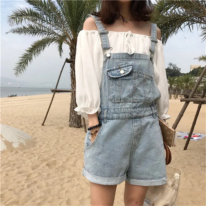 Women Stylish Overalls Pockets Jean Summer Fashion Sexy High Waist Streetwear Women Denim Plus Size Ladies Light Washed Short