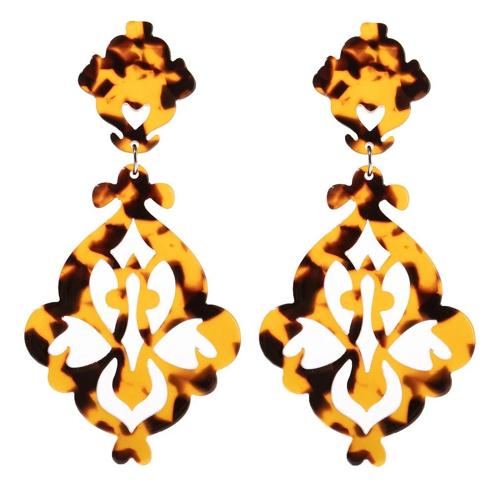 Tortoiseshell earrings for women Acetate jewelry Fashion Dangle long earring Flower design Resin Acrylic Accessories Wholesale