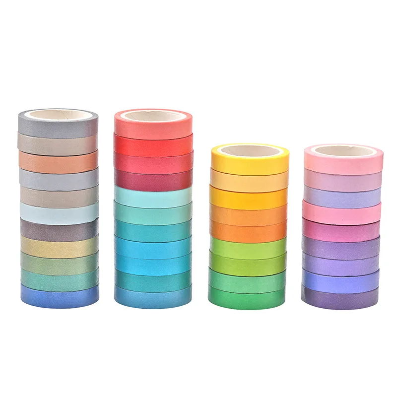 40Pcs/box Rainbow Solid Color Washi Sticky Paper Tape Adhesive Printing DIY Scrapbooking Deco Washi Tape