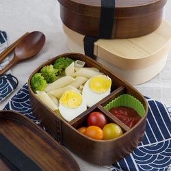 Wooden Lunch Box Sushi Bento Food For Kids Student Container Conservation Children's Meal Prep Picnic Round Square Dinnerware