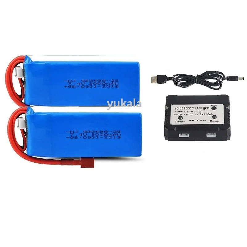 7.4V 3000mAh Lipo Bateria T Plug Peças de atualização de carro RC para WLtoys 144001 144002 124018 124019 104001 104009   Carro RC de caminhão RC