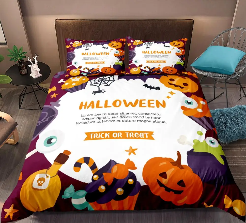 

Cartoon Halloween Duvet Cover Set Orange pumpkin Home Decoration Bedclothes with Pillowcases kids single twin Bedding Set