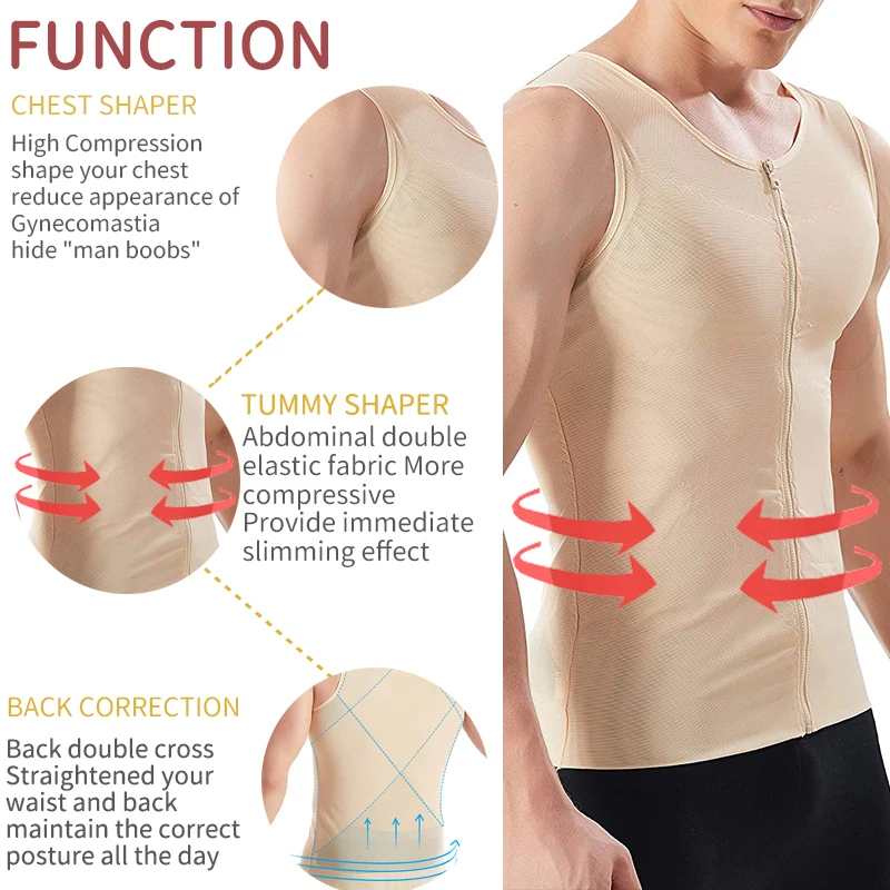 Mens Slimming Body Shaper Gynecomastia Compression Shirts Tummy Control Shapewear Waist Trainer Chest Abs Slim Vest Male Corset