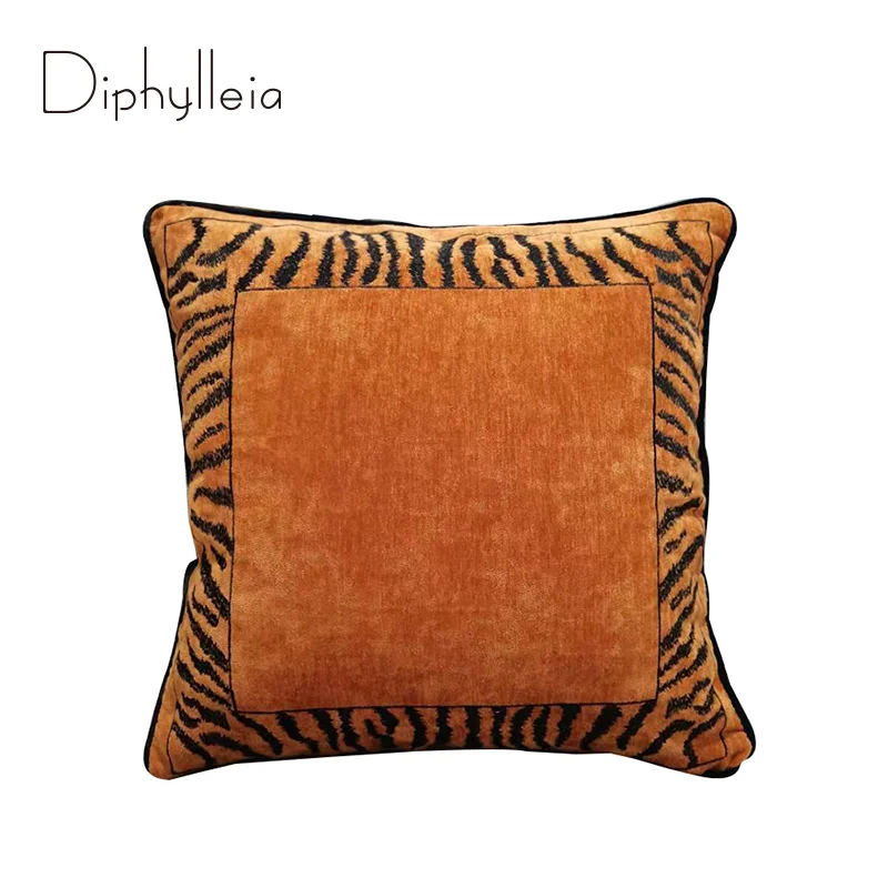 Diphylleia Stripe Throw Pillow Case Wild Animal Zabra Strips Pattern Embroidered Retro Orange Cushion Covers Sofa Couch Decor