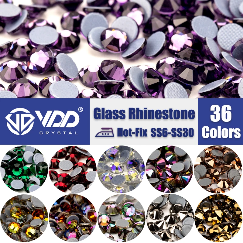 VDD Multi-color SS6-SS30 Glass Crystal Hot Fix Rhinestones Flatback Iron On Stones For DIY Nail Art Fabric Clothes Decoration