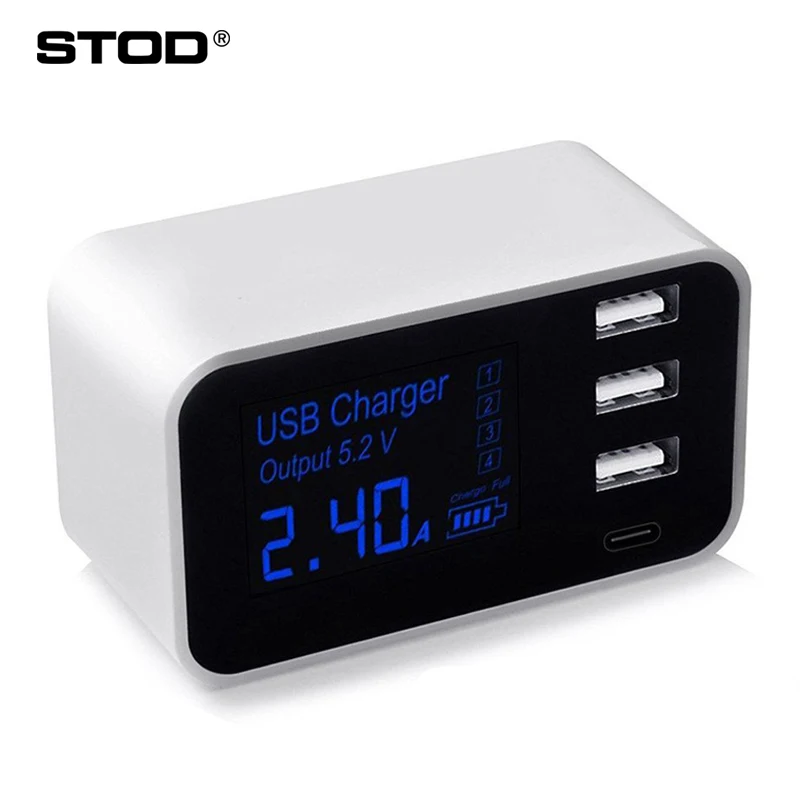 STOD Mini USB Charger HUB 4 Port LED Display Type C Charging Station For Realme POCO Redmi Doogee Oneplus Switch Power Adapter