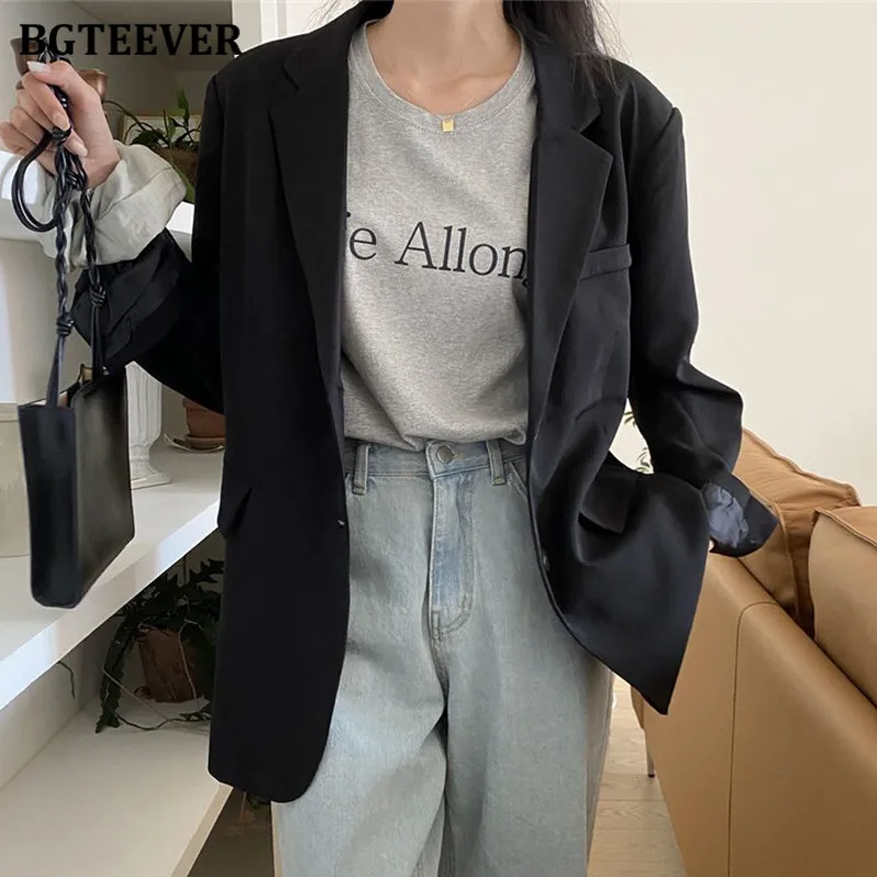 BGTEEVER Stylish Chic Notched Collar Women Blazer Jackets 2022 Spring Long Sleeve Single-breasted Casual Female Suit Coats