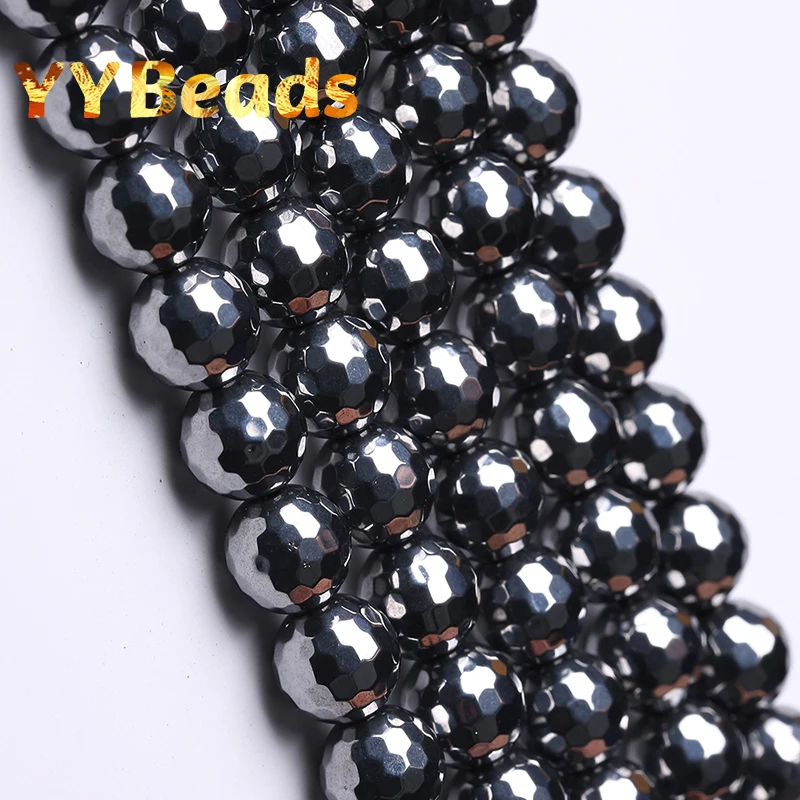 

5A Quality Genuine Faceted Black Terahertz Stone Beads 128-face Loose Charm Beads For Jewelry Making Bracelet For Women 6 8 10mm