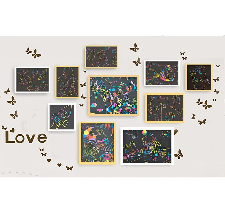 40/50 Sheets Magic Color Rainbow Scratch Art Paper Card Set With Graffiti Stencil For Drawing Stick DIY Painting Toy Kids ZXH