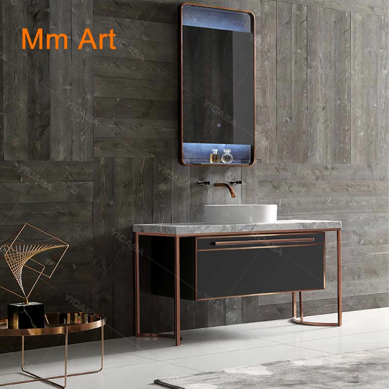 high quality stainless steel bathroom washbasin vanity cabinet with led mirror commercial bathroom vanities