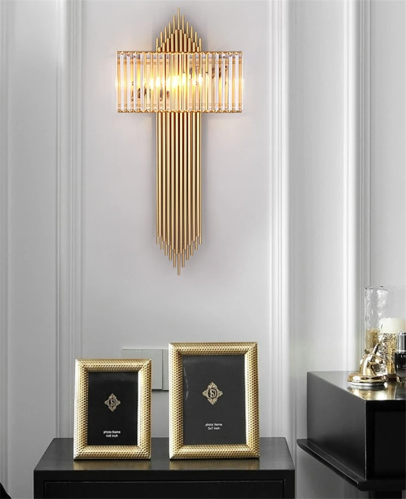 Lampe murale LED en Cristal doré, lustre De luxe moderne pour chambre à coucher, éclairage d'intérieur pour la maison