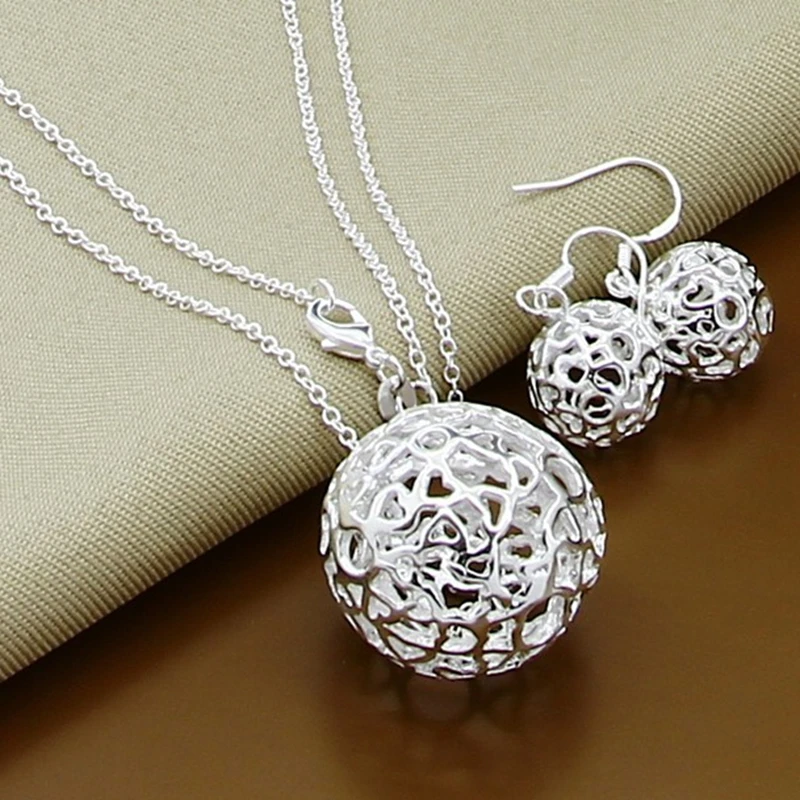 New Trendy 925 Sterling Silver Jewelry Sets Simple Fashion Insect Moon Round Ball Necklace Earrings Sets For Woman Gift