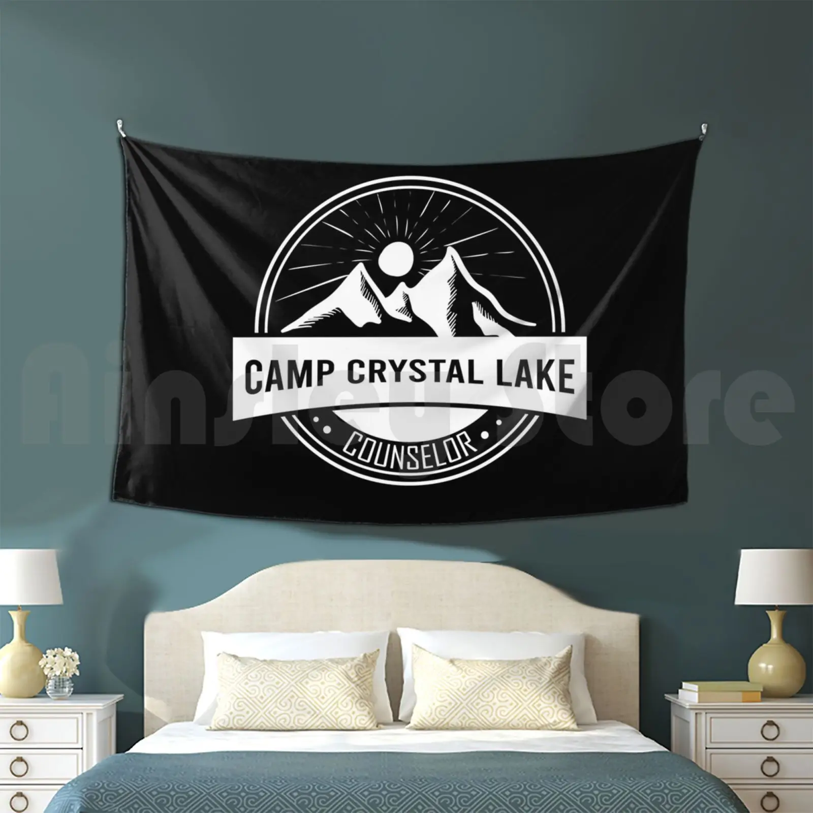 Camp Crystal Lake Counselor Slim Fit Tapestry Living Room Bedroom Camp Crystal Lake Camp Crystal Lake