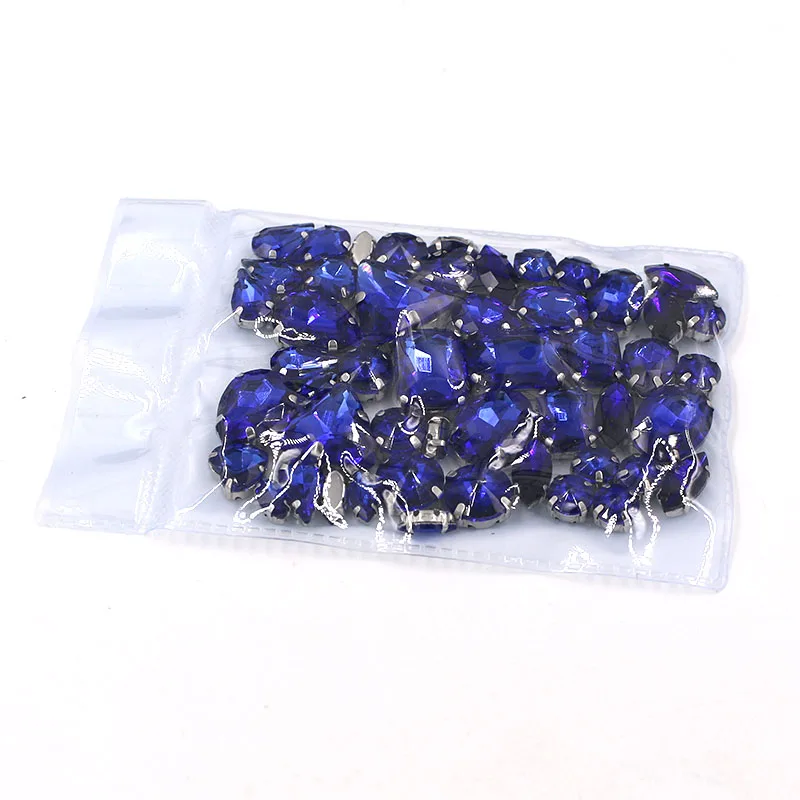 Clothing accessories mixed shape Royalblue glass crystal sewing rhinestones with silver base for dress/garment/shoes