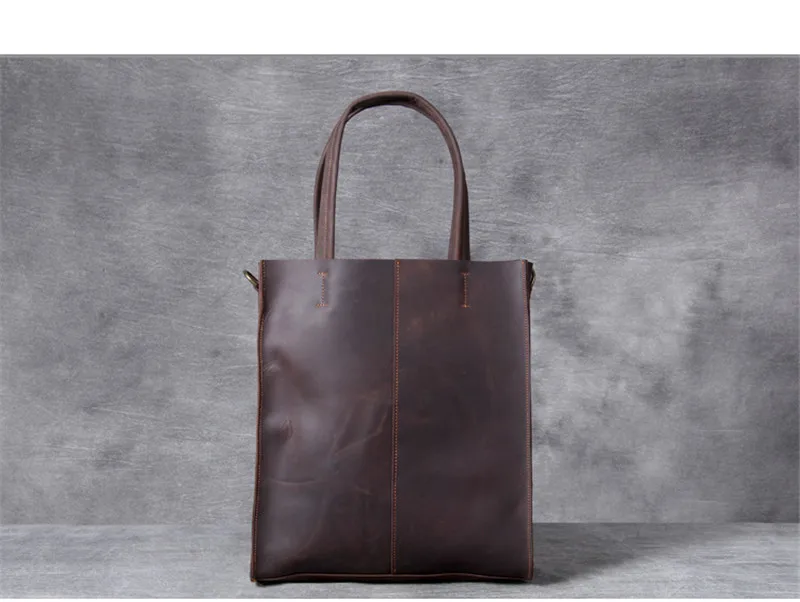 Vintage genuine leather men hand tote bag simple crazy horse cowhide shopping holdall luxury work laptop shoulder messenger bag