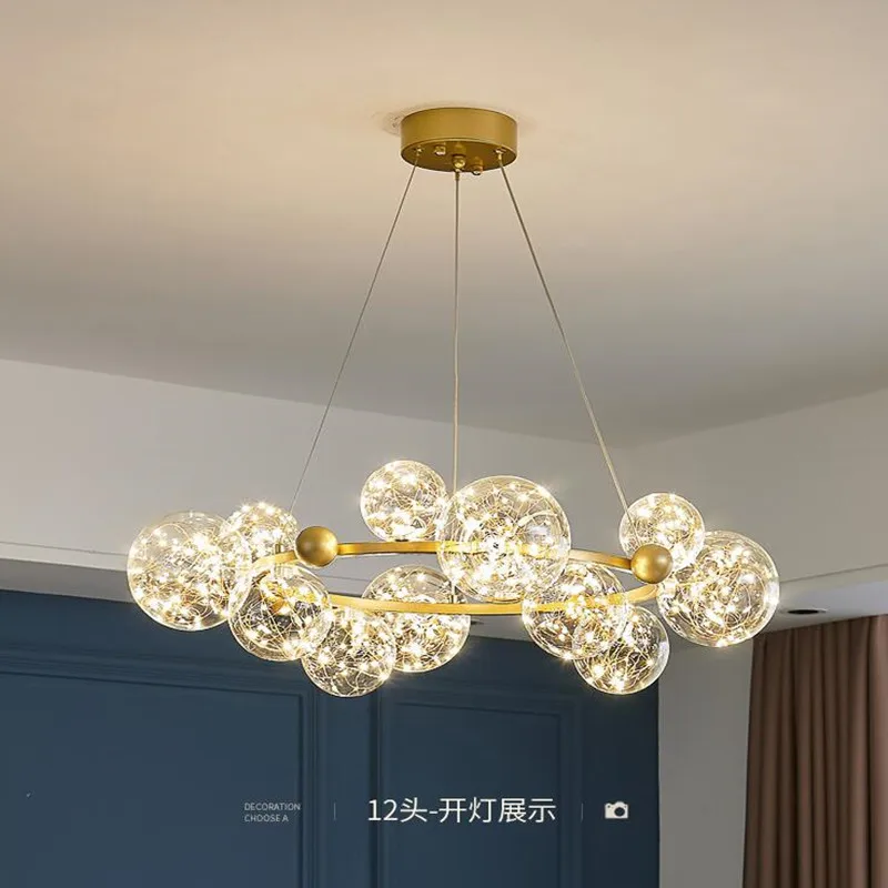 Romantic Gypsophila LED Pendant Light Gold Black Dining Room Glass Pendant Light Round/Long Type 6/8/12/15 Light for Home