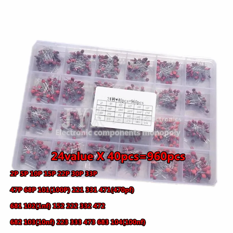 

24value * 40pcs=960pcs 50V Ceramic Capacitor Assorted kit Assortment Set + Box