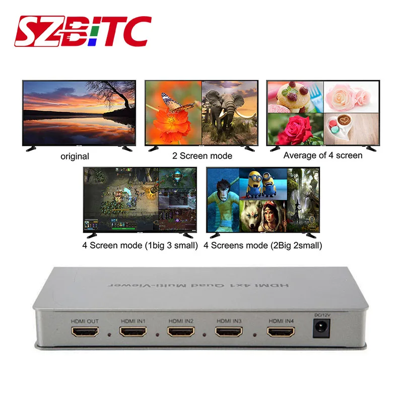 

SZBITC HDMI 4x1 Multi-viewer 1080P Video Switcher 4 in 1 out HDMI Quad Multiviewer Seamlesss Switching With Remote Control