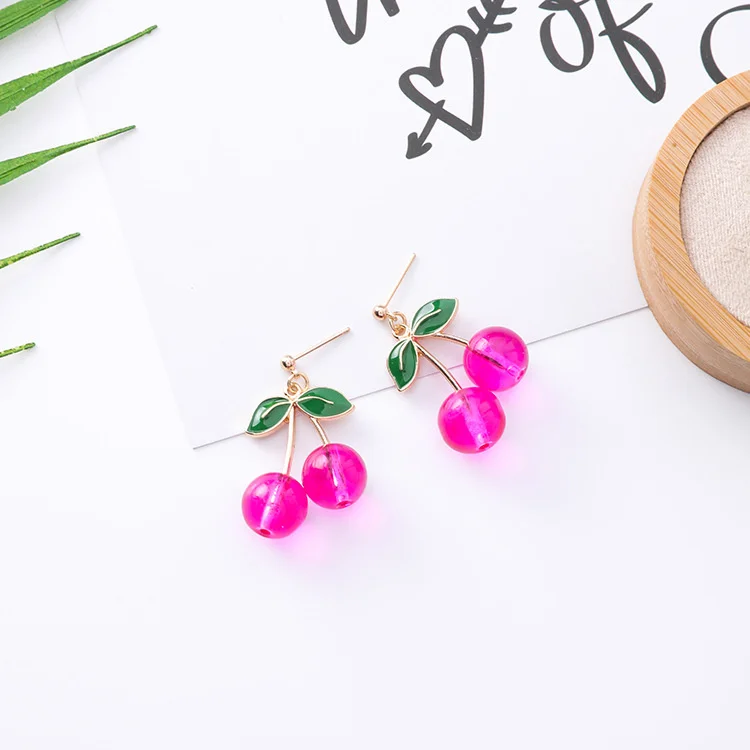 Sweet Cherry Drop Earrings for Women Fashion Fresh Red Fruits Pendant Earrings Temperament Gifts Jewelry