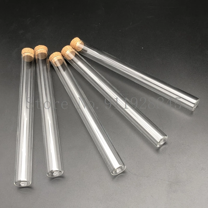 10pcs/20pcs Lab DIA 12mm To 30mm Clear Lab Glass Test Tube with Cork Stoppers Flat Bottom Tubes In Laboratory Supplies