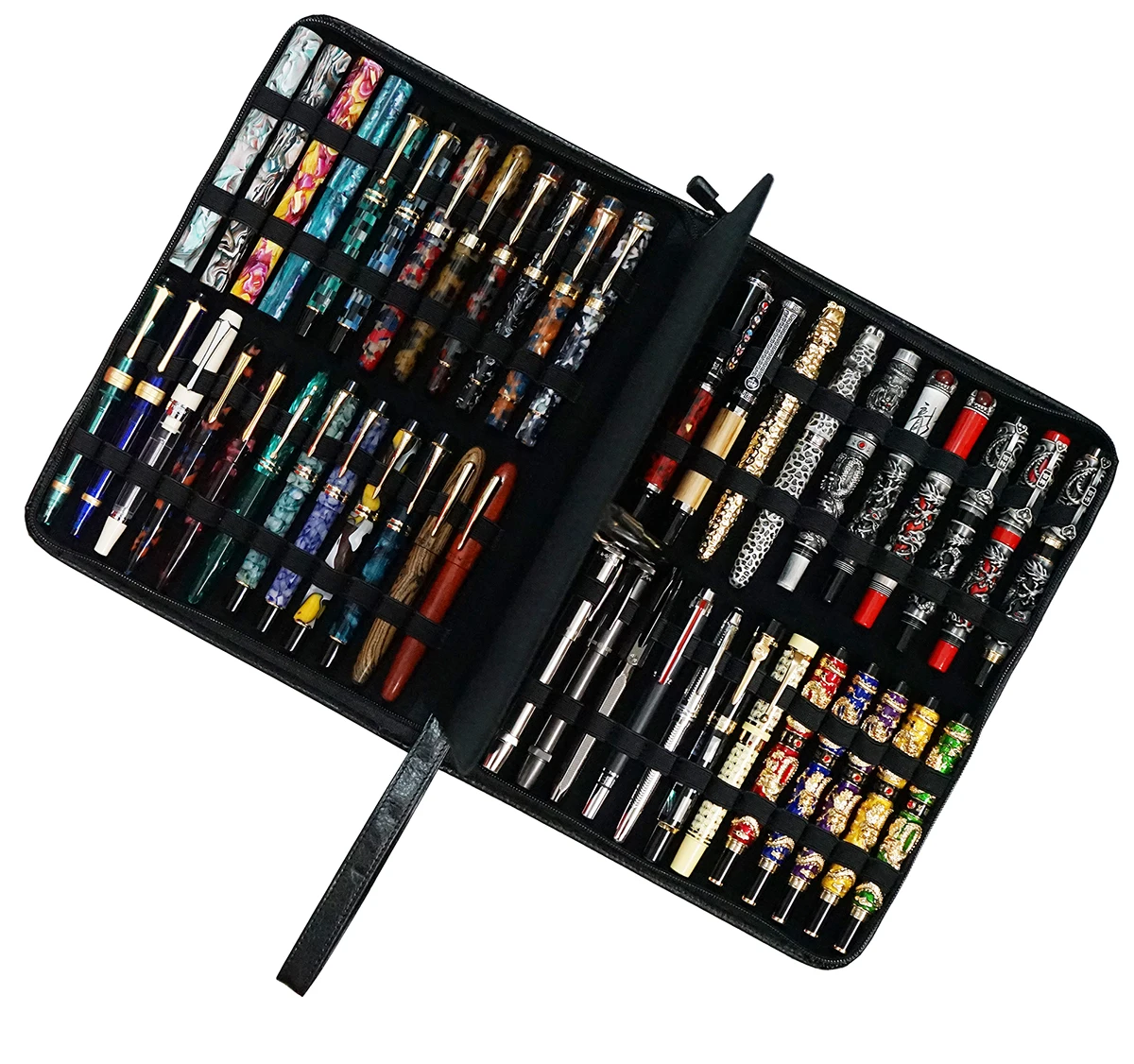 Real Leather Pen Case for 46 Fountain Pen Rollerball Pens Cowhide Black Pen Holder Pencil Bag, Fit In Various Size Office Gift