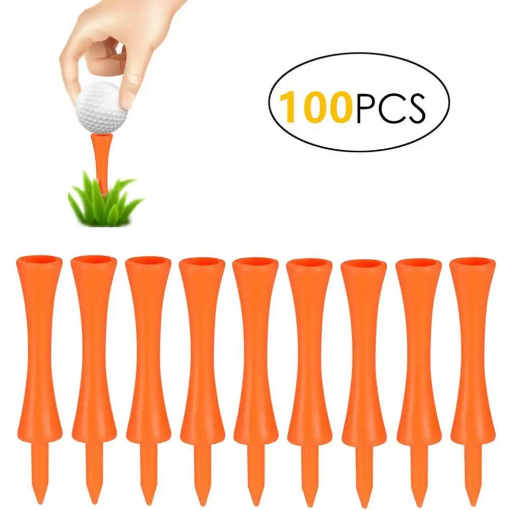 100Pcs/Set Effective Plastic Golf Tees Wear-resisting Stable Creative 70mm Orange Plastic Golf Tees Sporting Devices for Home