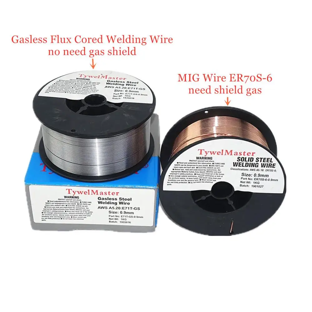 MIG Welding Wire ER70S-6 Gasless Flux Cored Wire E71T-GS 1kg 0.6/0.8/0.9mm Gas Shield or No Gas Carbon Steel Welding Material