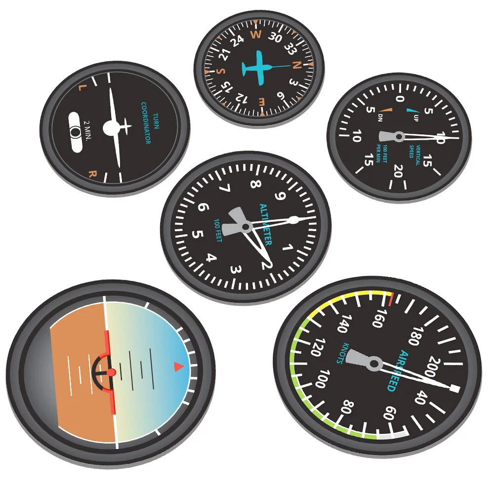 Set of 6 Aircraft Avionics Instruments Coasters Airplane Flying Gages Flight Panel Set Navigator Home Decor Aviator Pilot Gift