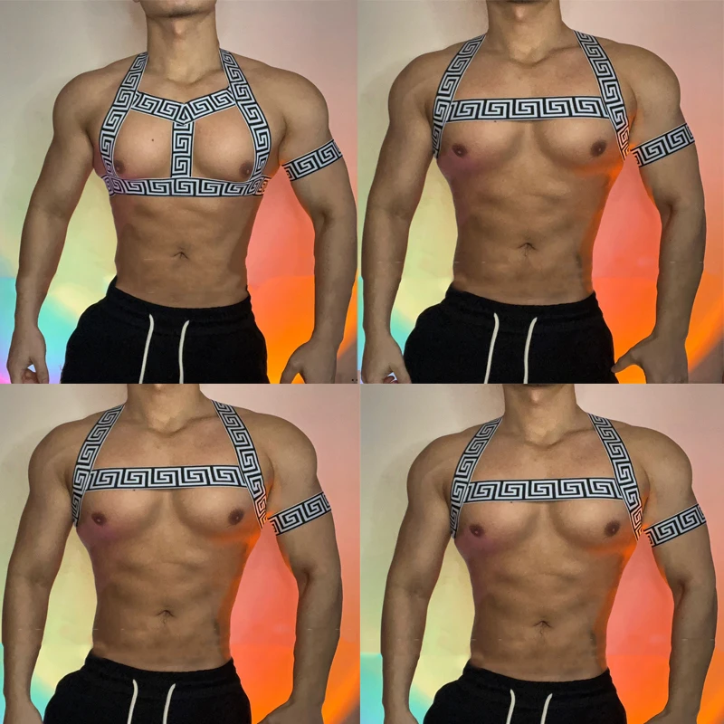 

Аксессуары для ночного клуба, бара, диджея, вечеринки, танца на шесте, нагрудные ремни с перекрестными вырезами, плечевой ремень, мужской Эластичный бандажный костюм Gogo XS3503