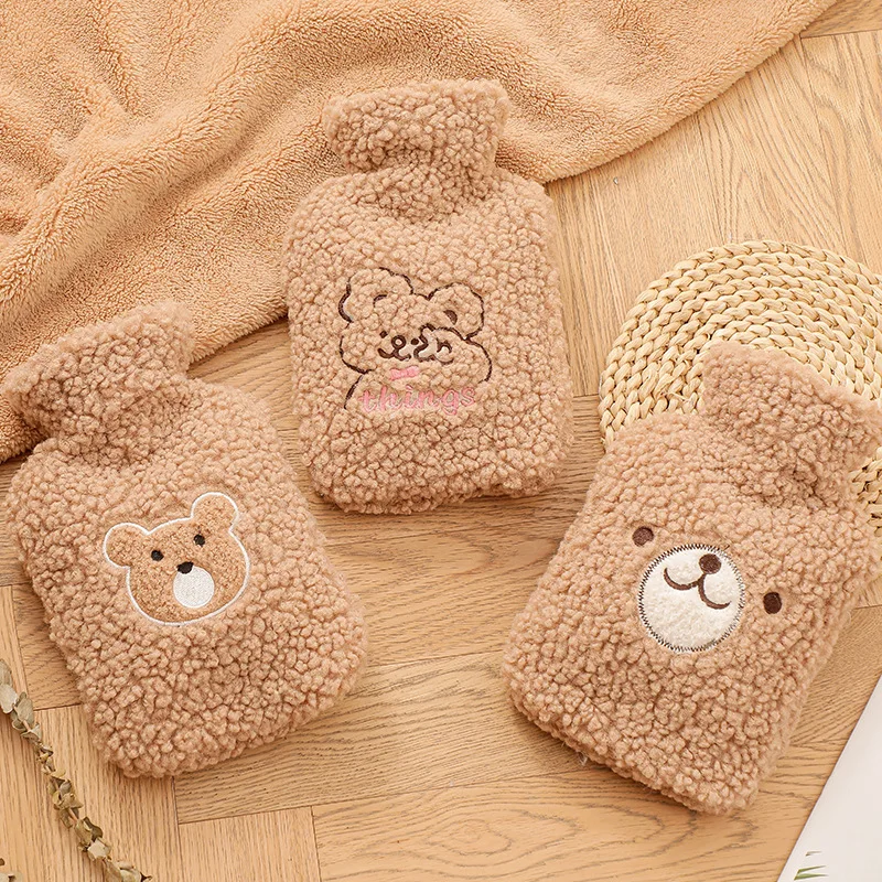 1L Cute Plush Bear Warm Water Bag PVC Material Water Injection Hot Water Bottle Portable Winter Warmth Recyclable Hand Warmer