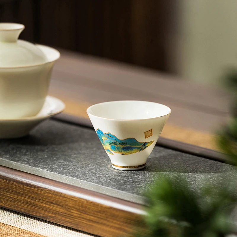 Dehua Suet Jade White Porcelain Single Ceramic Teacup, Simple Bowl, Master Tea Cup, Kung Fu Set, NO.YZ114