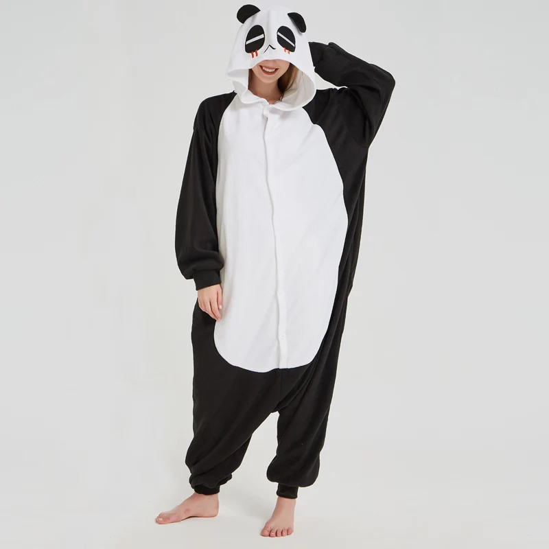 Panda Onesies untuk Orang Dewasa Pria Kigurumi Pajamas Hewan Satu Potong Pijamas Halloween Wanita Jumpsuit Siam Cosplay Kostum Piyama