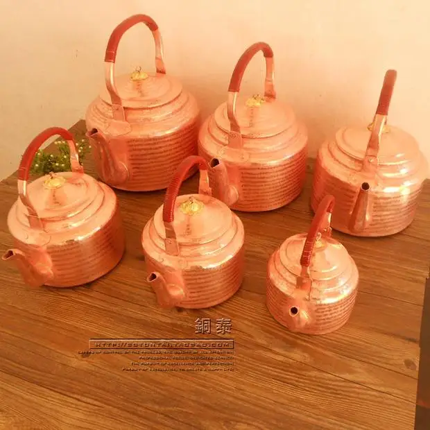 Red Copper Boiling Kettle Pure Copper Water Kettle Handmade Copper Water Jug Large Capacity 1.2L-7L