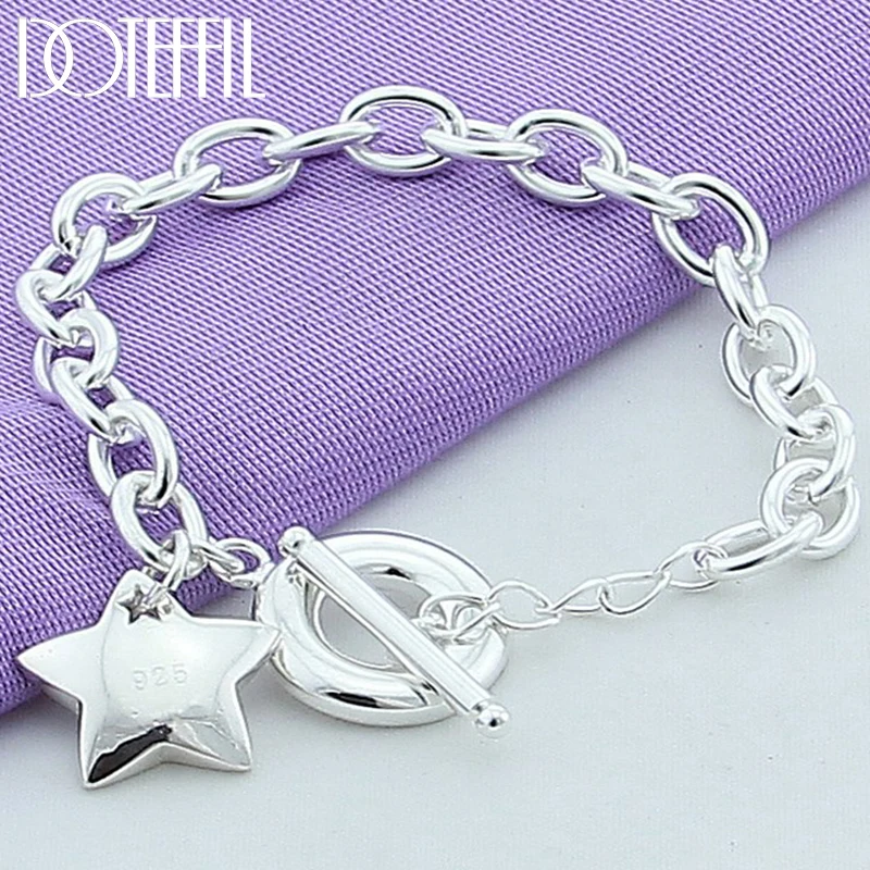 DOTEFFIL 925 Sterling Silver Star TO buckle Charm Bracelets Chain For Women Fashion Wedding engagement Fine Jewelry