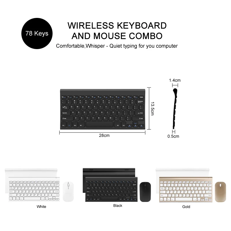 B.O.W  Rechargeable Keyboards Mouse Combo for PC,  78 Keys Small keyboard 2.4Ghz Connected Plug and Play Nano USB Receiver