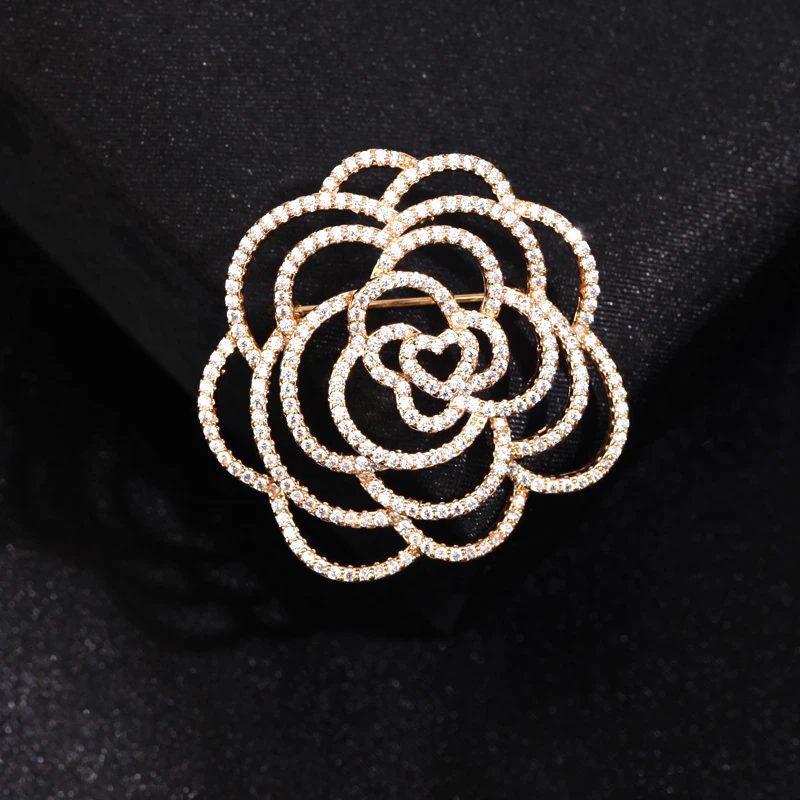 Luxury Camellia Flower Brooches For Woman Scarves Buckle Pin Cloth Fabric Brooch Jewelry Accessories Girls Gifts