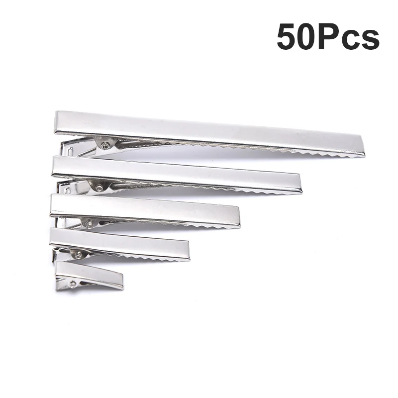 20/50 Pcs Silver Flat Metal Single Prong Alligator Hair Clips Barrette For Bows DIY Accessories Hairpins 20mm/40mm/55mm/60mm