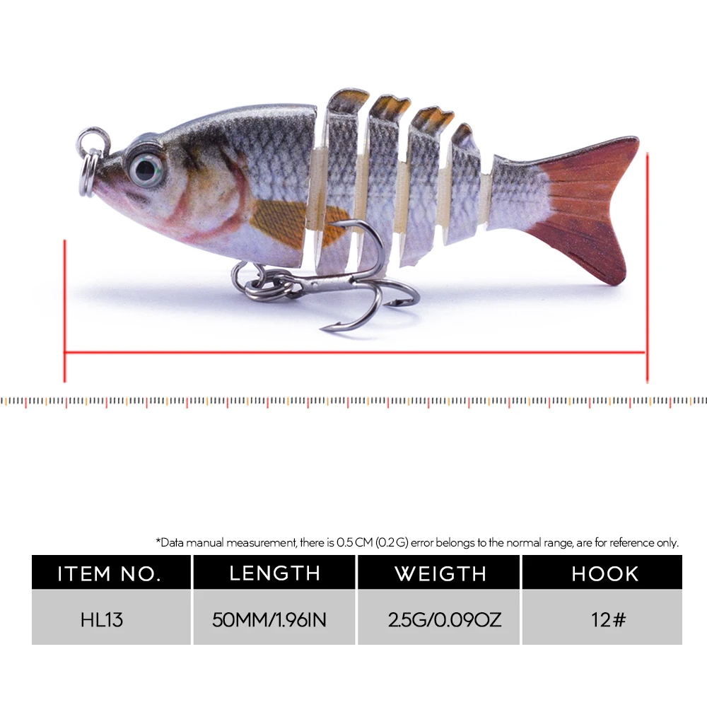 Señuelos de pesca Hanlin, juego de 5cm, 2,5g, Mini Swimbait multiarticulado, 6 segmentos, cebo Flexible, Swimbait biónico, Crankbait, aparejos de