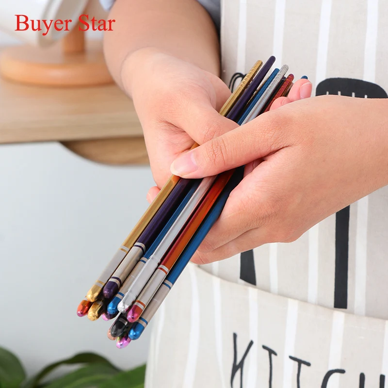 6 Pairs Luxury Stainless Steel Chopstick Set Metal Chinese Silver Child Chopsticks For Kids Sushi Reusable Food Sticks Tableware