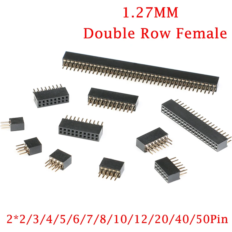 20Pcs 1.27mm Double Row Male Pin Header Connector 1.27 Pinheader Through Holes PCB Strip Socket 2*3/4/5/6/7/8/10/12/15/20/40p