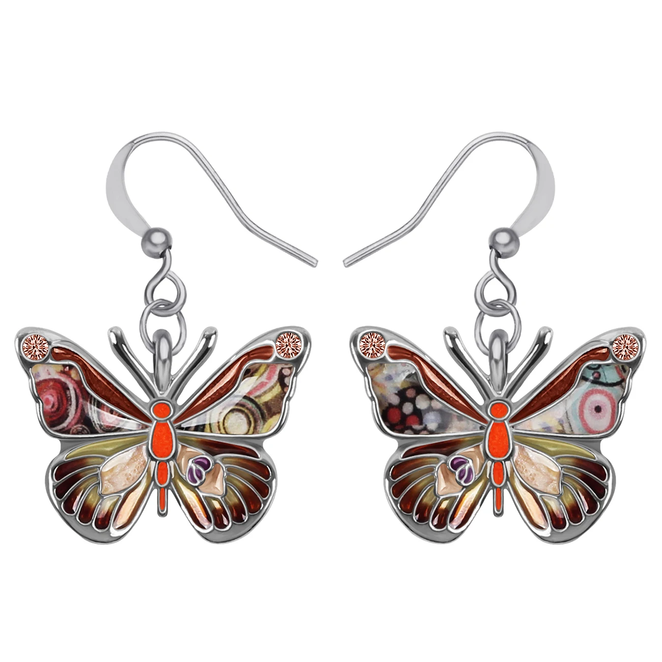 NEWEI Enamel Alloy Mental Floral Sweet Butterfly Earrings Insect Drop Dangle Fashion Party Jewelry For Women Girls Charms Gifts